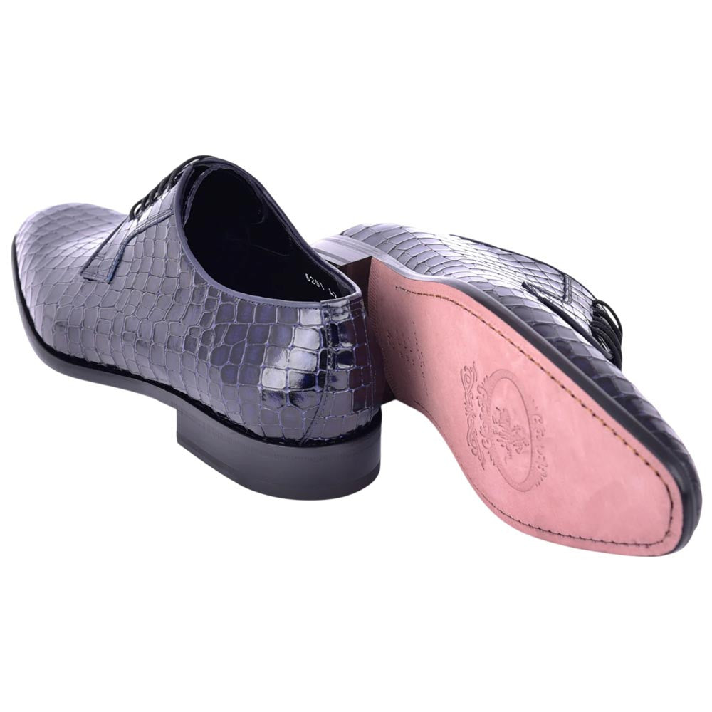 Corrente Men's Croco-Print Calfskin Derby - Navy