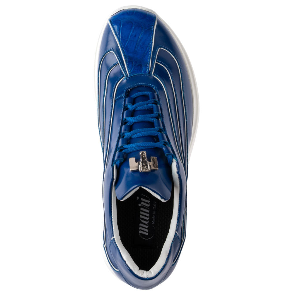 MAURI Shoes Men’s Zephyr Royal Blue Calfskin & Baby Crocodile Leather Luxury Sneakers