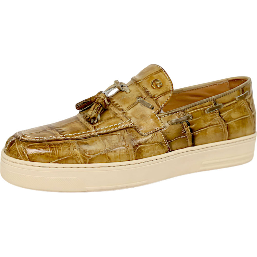 Mauri Chill Men's Mustard Exotic Alligator / Nappa Leather Slip-On Tassels Sneaker