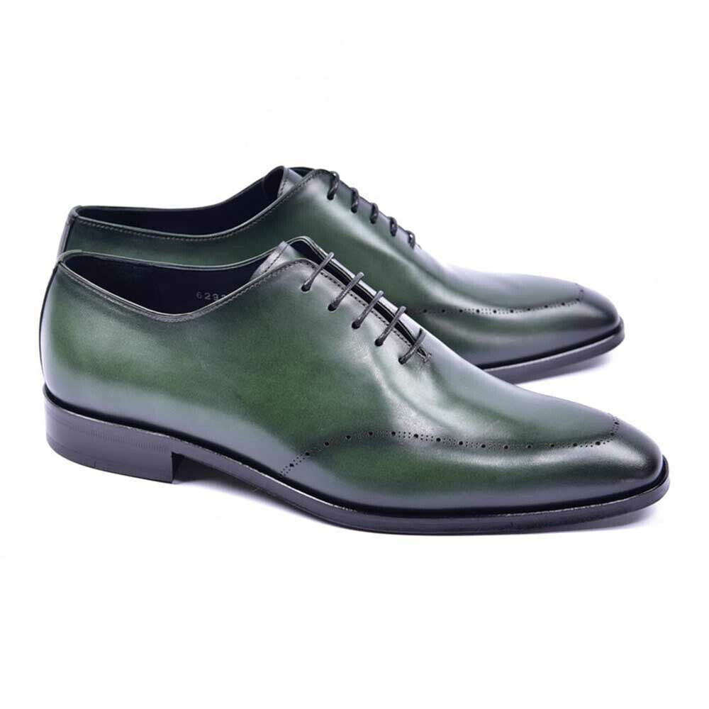 Corrente Plain Toe Perforated Calfskin Green Shoe for men