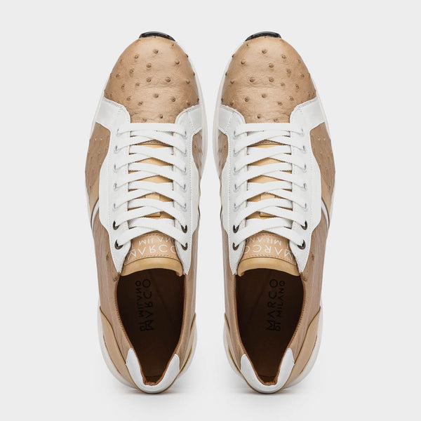Marco Di Milano LYON II Ostrich and Calfskin Orix/White Sneakers