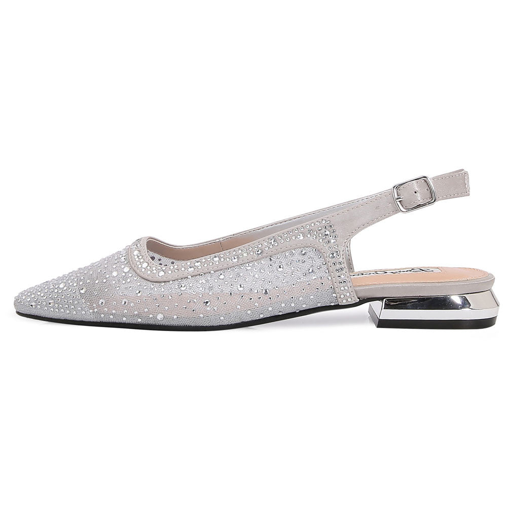 Lady Couture Kara 0.75” Block Heel Flats in Silver