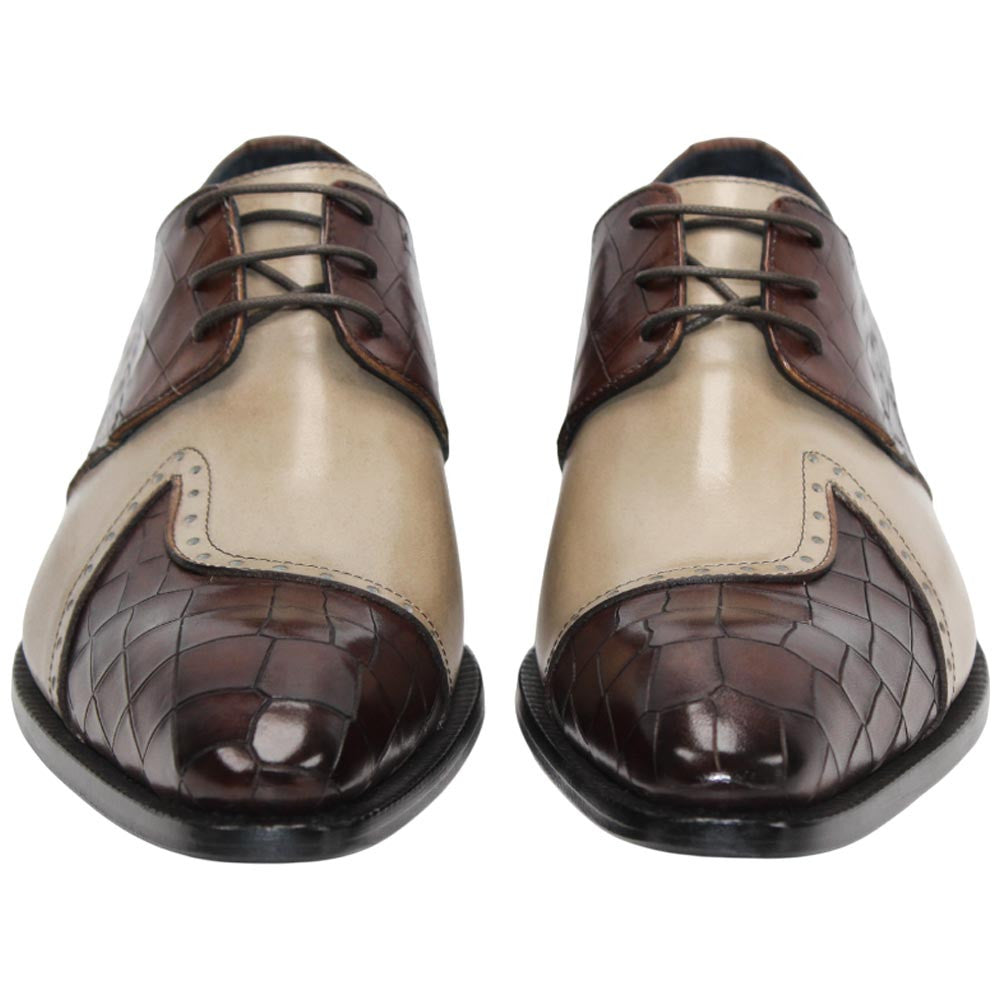 Valentano Chocolate/Beige Calfskin Coroco Print Oxfords | Duca Dress Shoes for Men