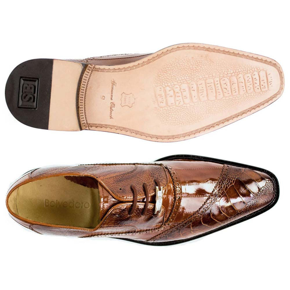 Belvedere Nino Men's Split Toe Oxford Antique Camel Eel Ostrich Shoe