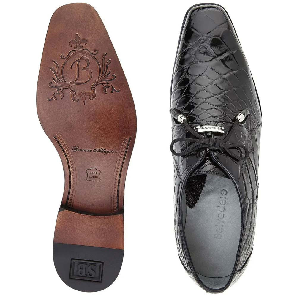 Belvedere Lago Black Men’s Genuine American Alligator Lace Up Shoes
