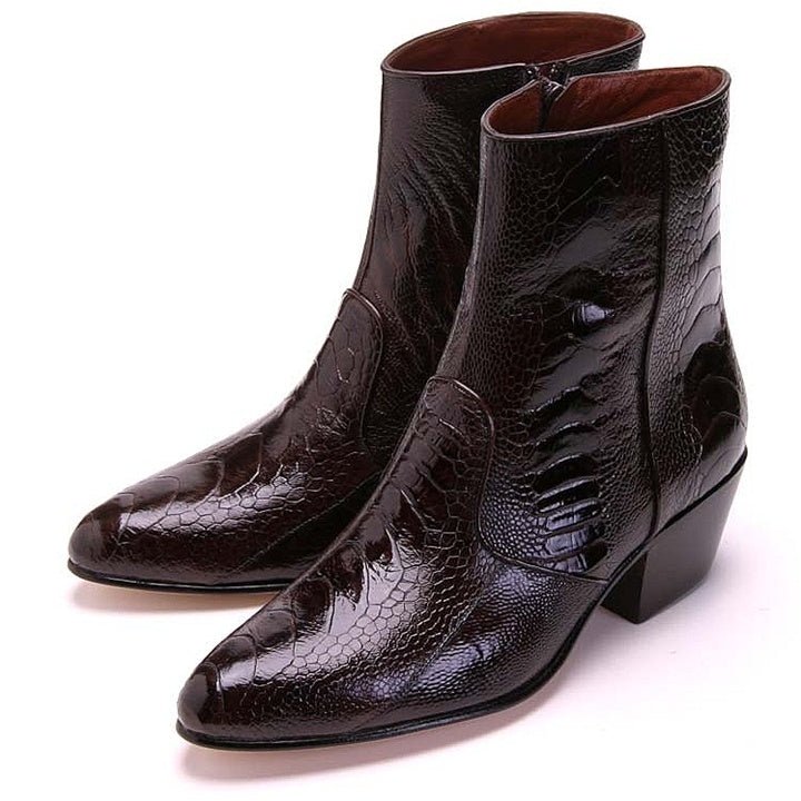 Los Altos Brown Genuine Ostrich Paw Dress Boot - shoeclassix.com