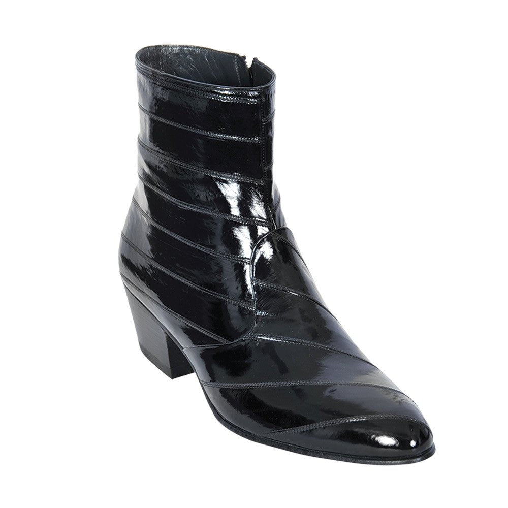 Los Altos Men’s Black Genuine Eel Skin Leather Ankle Boots - shoeclassix.com