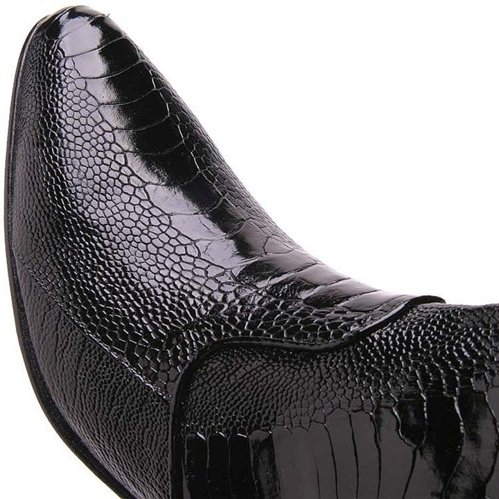 Los Altos Mens Black Genuine Ostrich Leg Leather Ankle Boots - shoeclassix.com