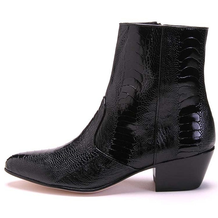 Los Altos Mens Black Genuine Ostrich Leg Leather Ankle Boots - shoeclassix.com