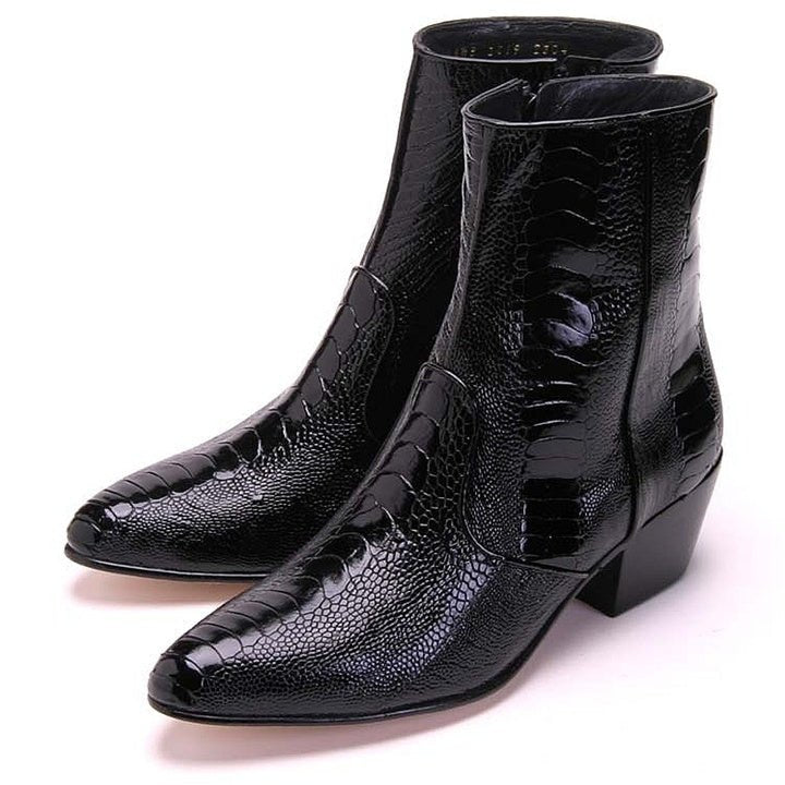 Los Altos Mens Black Genuine Ostrich Leg Leather Ankle Boots - shoeclassix.com
