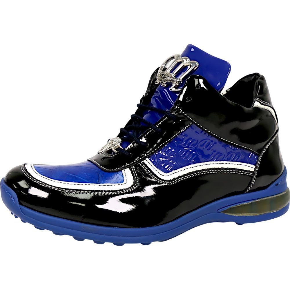 Mauri Quick Men's Black / Blue Baby Croc / Patent Leather High - Top Sneakers - shoeclassix.com