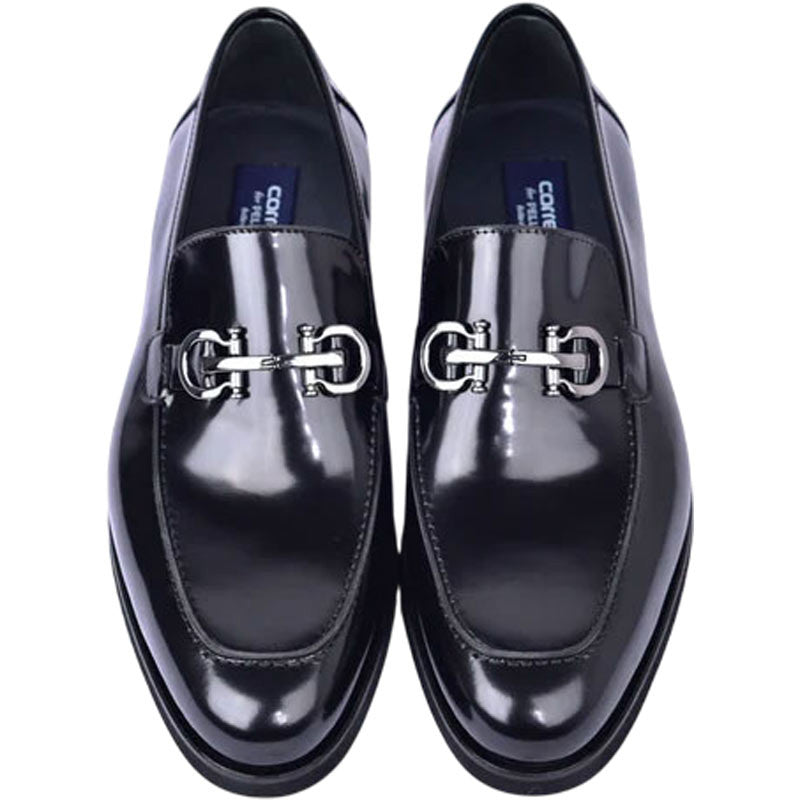 Men’s Glossy Finish Black Low Cut Buckle Round Toe Loafer By Corrente - shoeclassix.com
