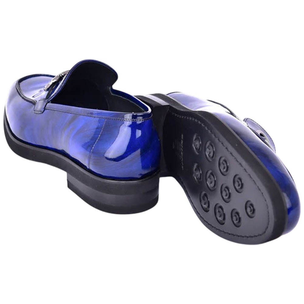 Men’s Glossy Finish Marble Blue Low Cut Buckle Round Toe Loafer By Corrente - shoeclassix.com
