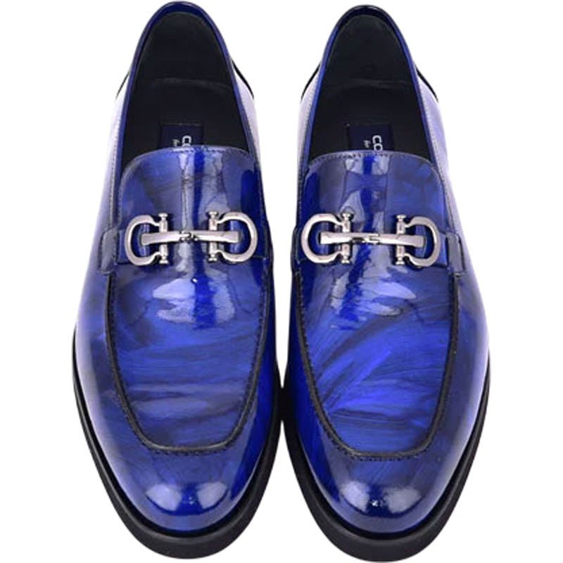 Men’s Glossy Finish Marble Blue Low Cut Buckle Round Toe Loafer By Corrente - shoeclassix.com