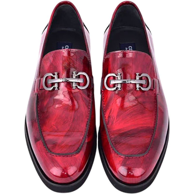 Men’s Glossy Finish Marble Red Low Cut Buckle Round Toe Loafer By Corrente - shoeclassix.com