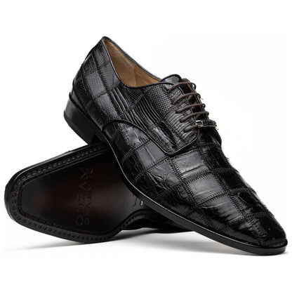Pissa Brown Men’s Genuine Crocodile and Lizard Skin Patchwork Derby
