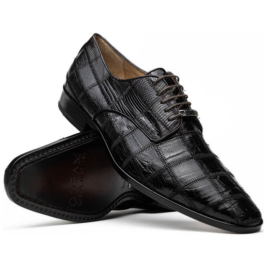 Pissa Brown Men’s Genuine Crocodile and Lizard Skin Patchwork Derby