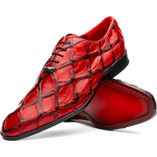 Marco Di Milano Olivieri Genuine Pirarucu Red Tassel Oxford Shoes