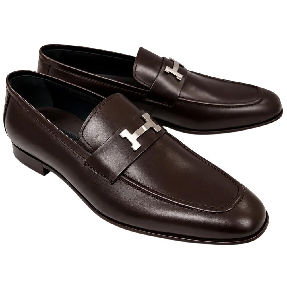 Corrente Men's Calfskin H-Buckle Loafer - Brown