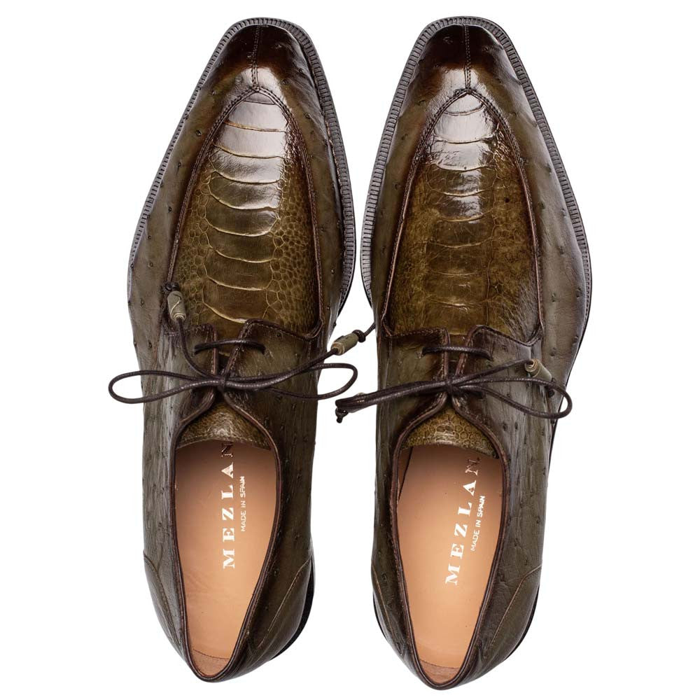 Mezlan Cerler Men's Olive Ostrich Split-Toe Derby - Handmade in Spain