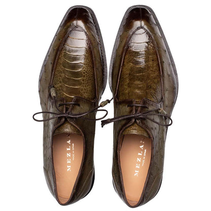 Mezlan Cerler Men's Olive Ostrich Split-Toe Derby - Handmade in Spain