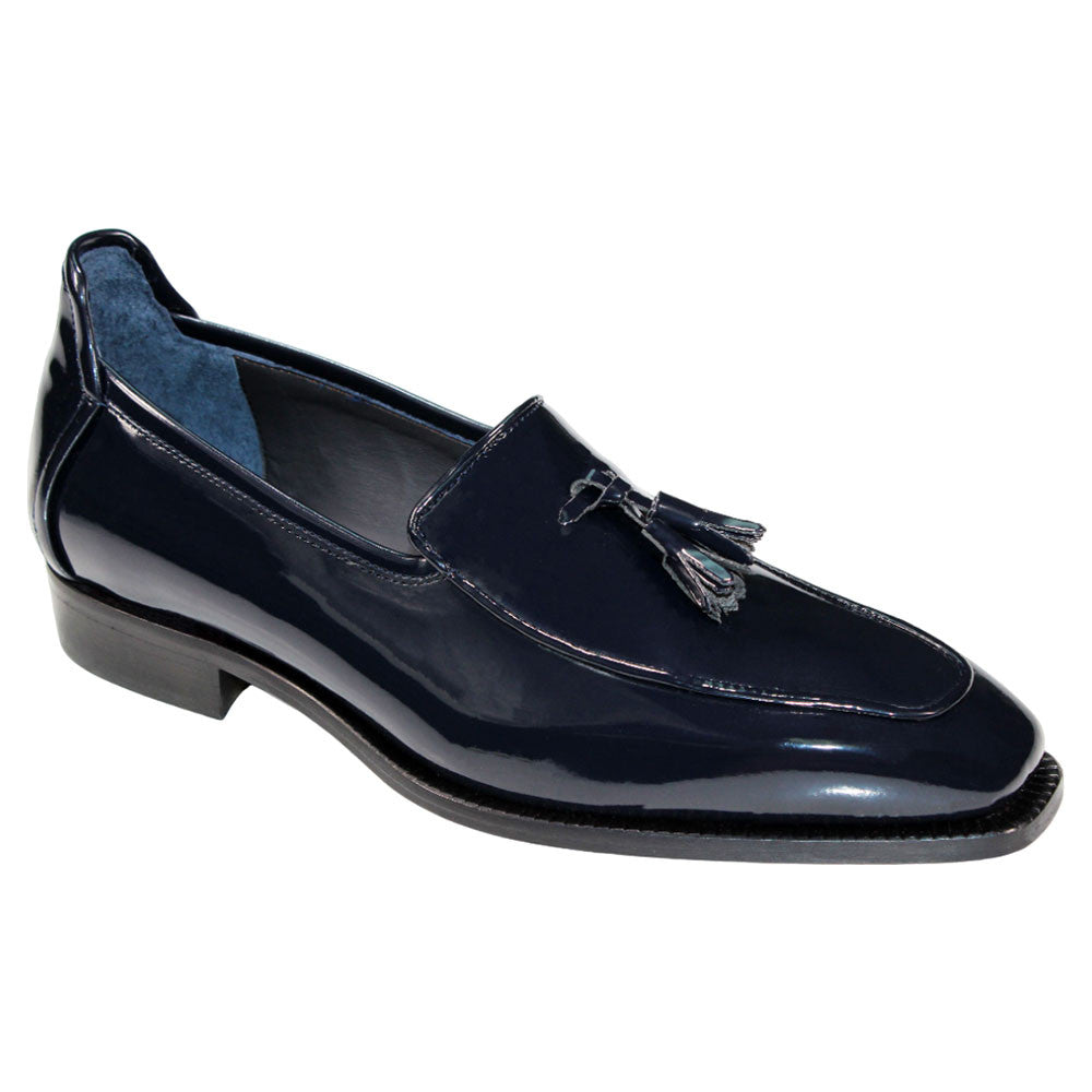 Duca Fano Navy Genuine Italian Patent Leather Tassel Loafer Shoes