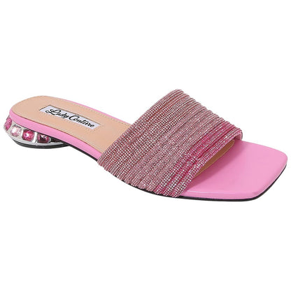 Lady Couture Amazing Women's Pink Multi Rhinestone Strap Slide Sandals
