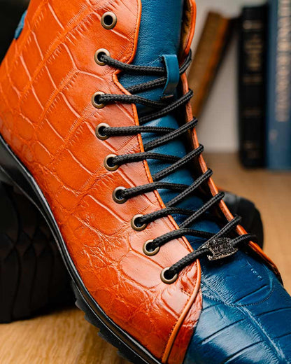 Marco Di Milano Hermond Blue Jean/Honey Alligator Derby Shoes