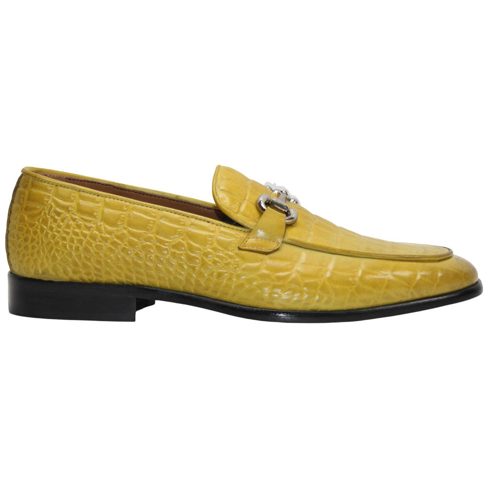 Duca Vasto Men's Yellow Croco Print Leather Loafers