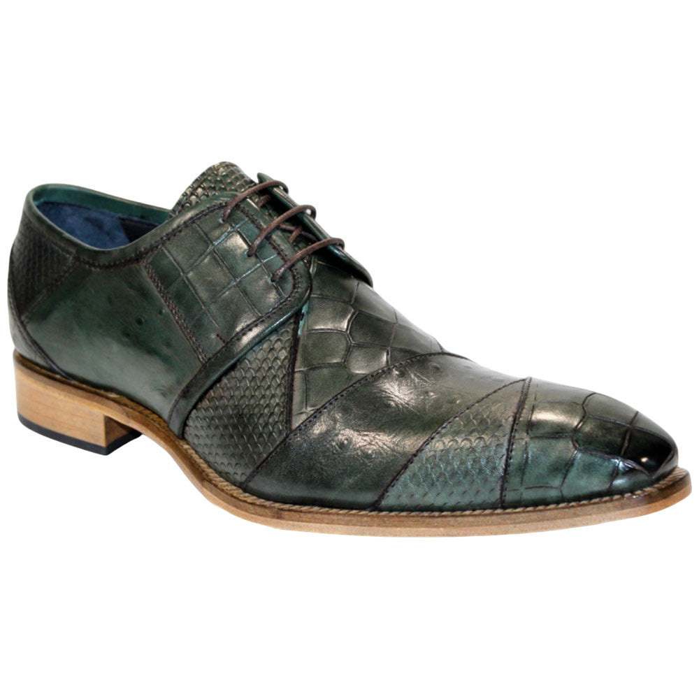 Duca Imperio Men's Green Calf-Skin Leather/Calf Print Oxfords Shoes