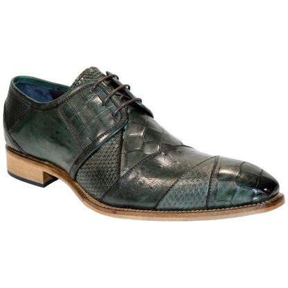 Duca Imperio Men's Green Calf-Skin Leather/Calf Print Oxfords Shoes