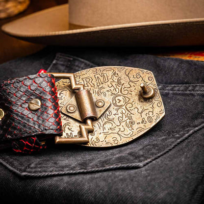 Arkansas Genuine Python Skin Western Belt in Black Cherry with Antique Western Buckle | Marco Di Milano Exotic Belt