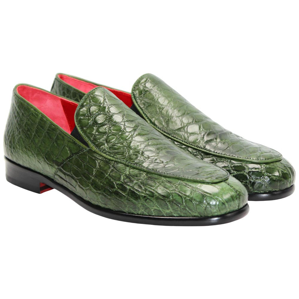 Fennix of Italy Genuine Alligator Skin EASTON Green Trendy Loafers (US Men Size)