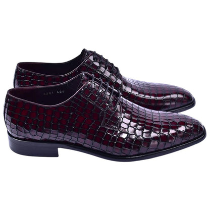 Corrente Men's Croco-Print Calfskin Derby - Burgundy