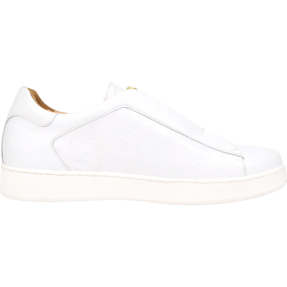 Mauri Regata Men's White Exotic Crocodile / Nappa Leather Slip-On Sneaker