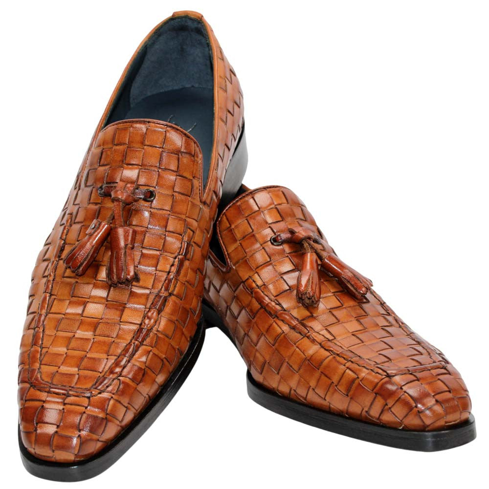 DUCA Tirrenea Cognac Men's Italian Woven Leather Tassel Loafers
