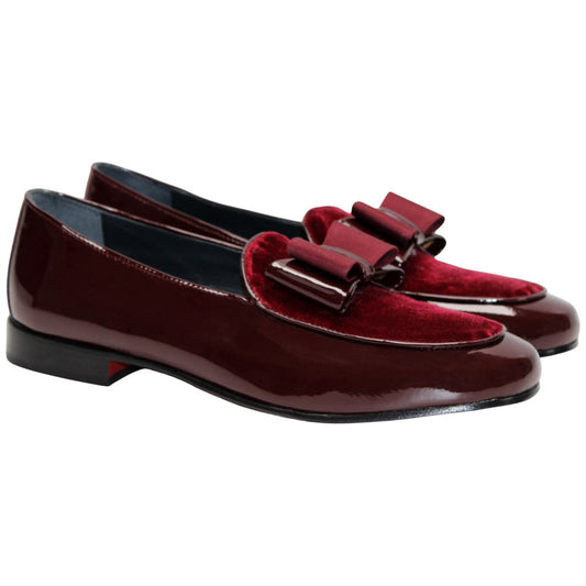 Amalfi Burgundy Velvet & Patent Leather Slip on | Duca Bow Dress Loafers