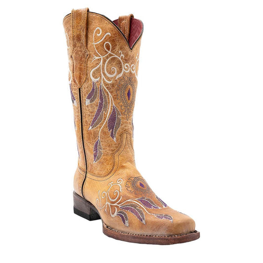 Ferrini Dreamer Antique Saddle Embroidered Full Grain Leather Narrow Square Toe Boots