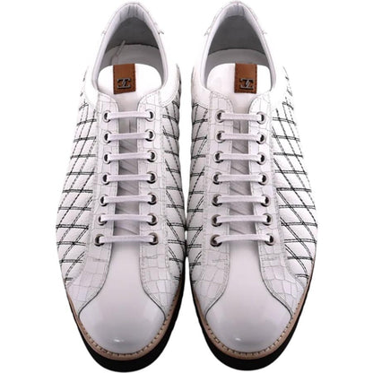 Corrente Men’s White Calfskin Round Toe Sport Sneaker with Quilted Side Design