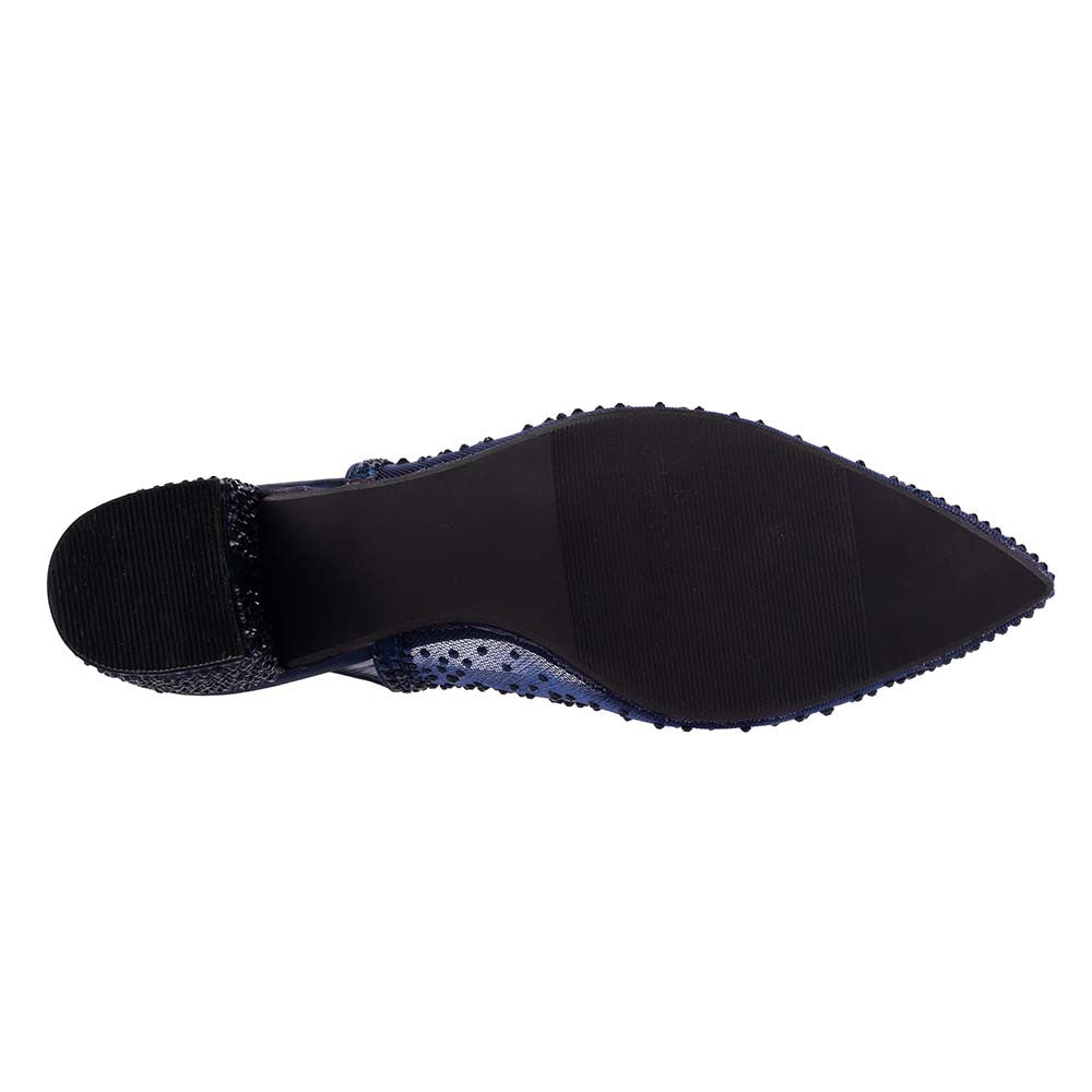 Lady Couture DEMI Navy Rhinestone Mesh Slingback Block with 2.5-Inch Heel