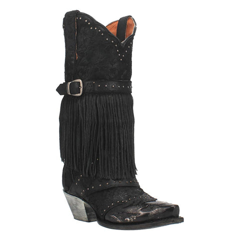 Dan Post Black Bed of Roses Leather 12” Snip Toe Womens Boot