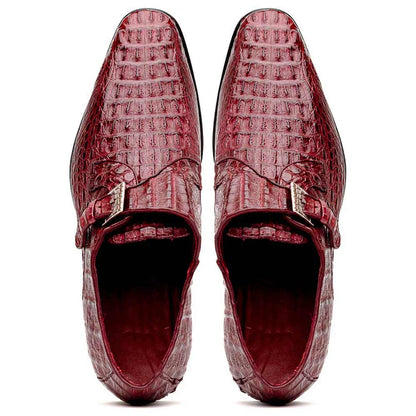 Luigi Wine Men’s Genuine Caiman Crocodile Dress Monk Strap | Marco Di Milano