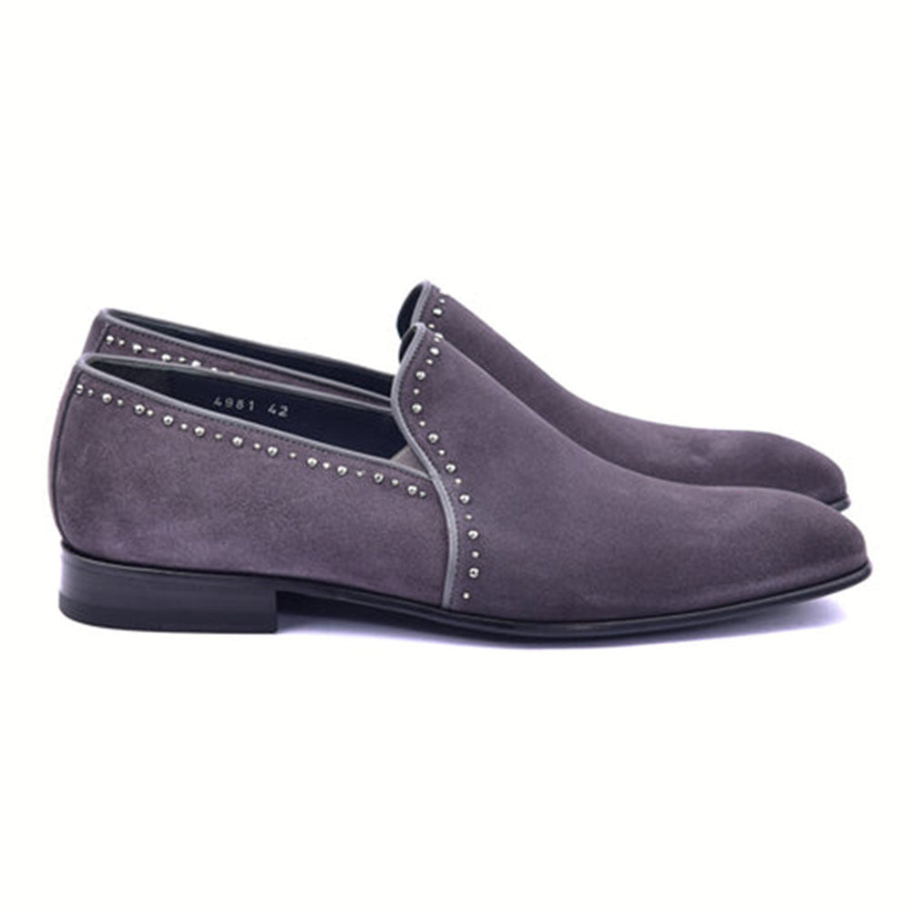 CORRENTE Grey Plain Suede Slip On With Studs