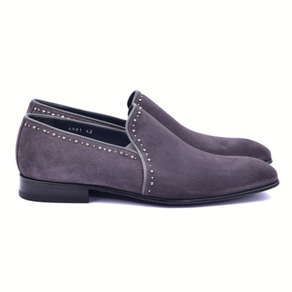 CORRENTE Grey Plain Suede Slip On With Studs