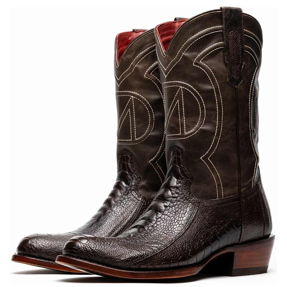 Denver Genuine Ostrich Leg Skin Brown Cowboy Boot | Marco Di Milano Western Boots
