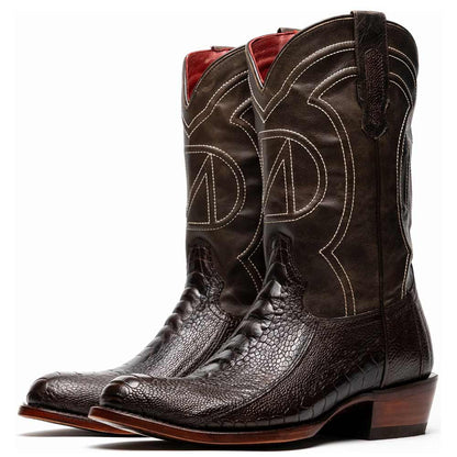 Denver Genuine Ostrich Leg Skin Brown Cowboy Boot | Marco Di Milano Western Boots