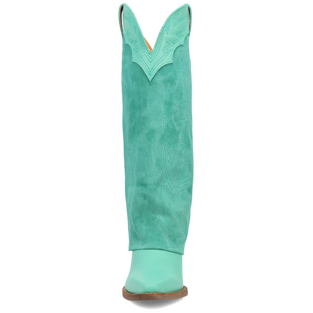 Wild Fire Leather Green Cuffed Self-Embroidered Snip Toe Women Boot | Dingo Western Cowgirl Boots
