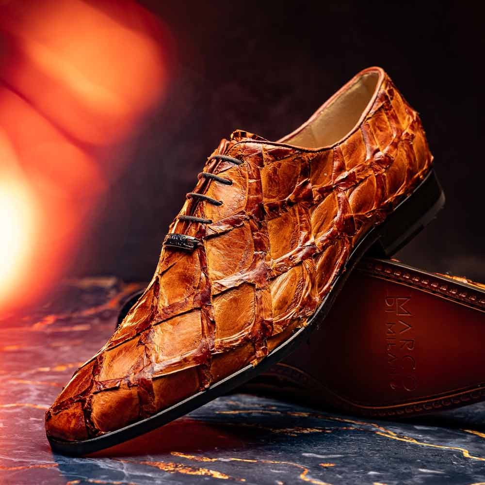 Oliveri Cognac Genuine Pirarucu Skin Classic Dress Oxford | Marco Di Milano