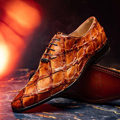 Oliveri Cognac Genuine Pirarucu Skin Classic Dress Oxford | Marco Di Milano