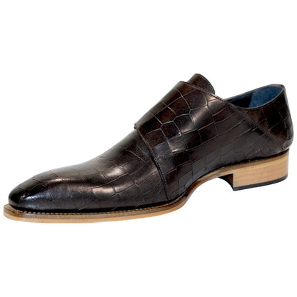 Duca Vergato Men's Chocolate Croco Print Leather Monkstrap Oxfords Shoes